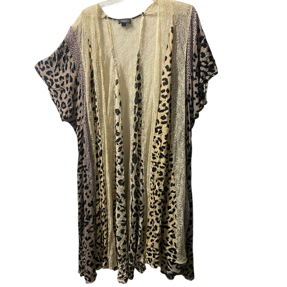 GiGio Duster Women's Open Front Mixed Print Animal Lace Kimono Flowy Boho Sz M